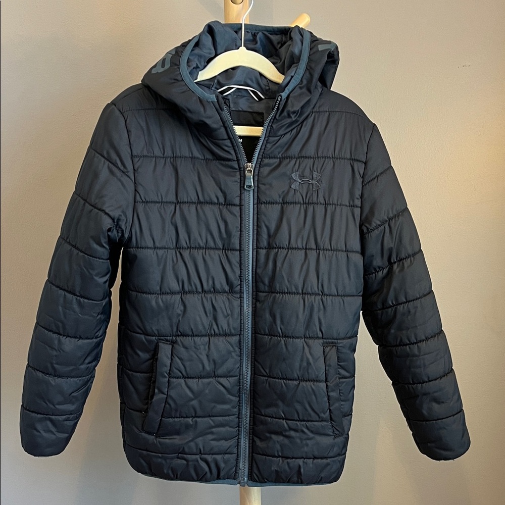 Under Armour Kids Cold Gear Black Hooded Puffer Jacket Youth Small